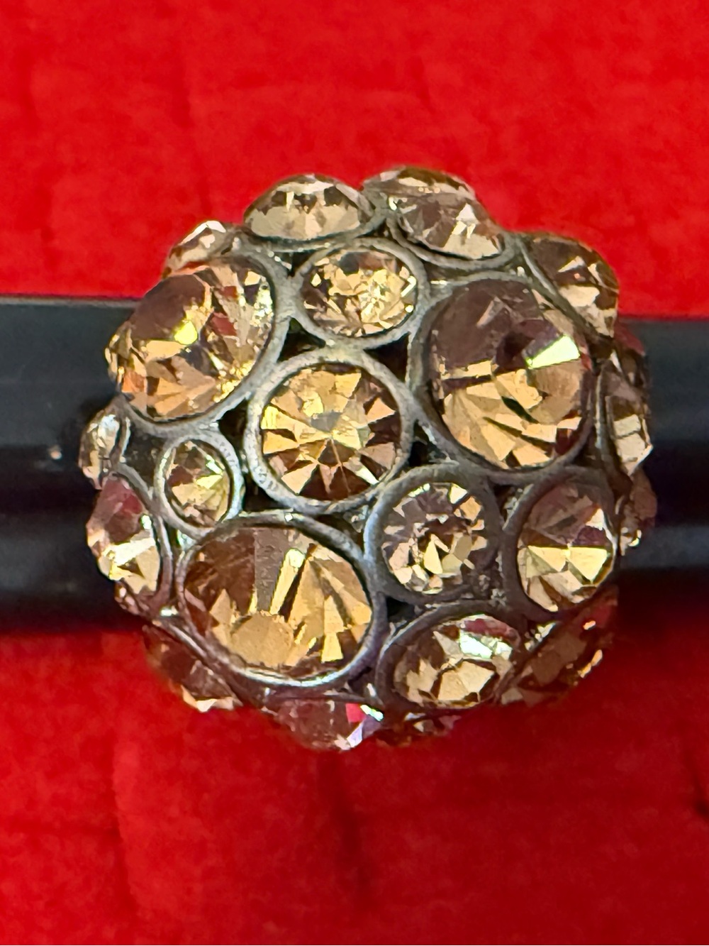 Vintage Goldtone Domed AB Crystal Pavé Ring